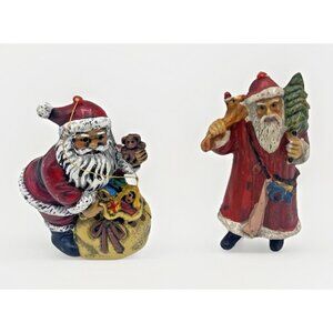 Vintage Blow Mold Santa Ornament Hard Plastic Toy Bag Old World Christmas Tree